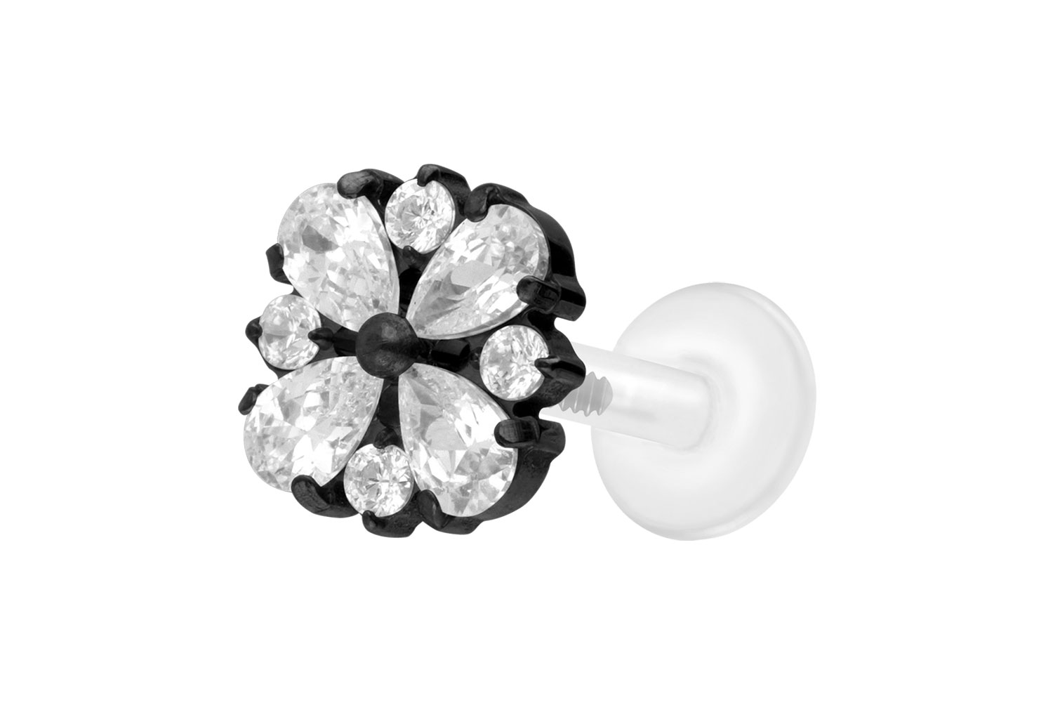PTFE Labret Piercing mit Innengewinde + Titan-Aufsatz KRISTALLORNAMENT
